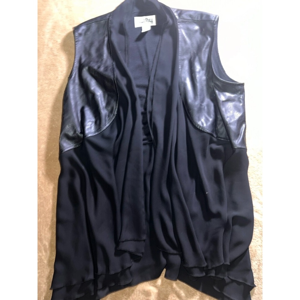Joseph Ribkoff Women 12 Black Faux Leather Sheer Sleeveless Cardigan Vest